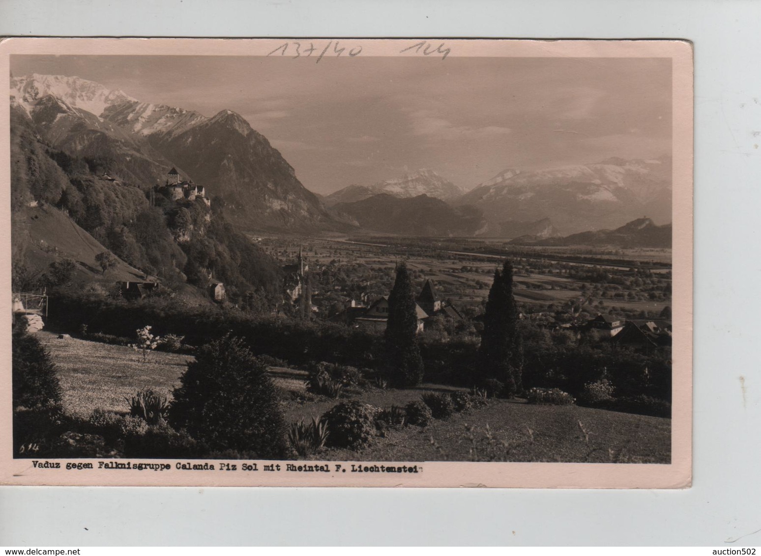 PR7600/ Liechtenstein (Fürstenstein) PC Vaduz C.Vaduz 1937 > Bruxelles (Brussels) - Lettres & Documents