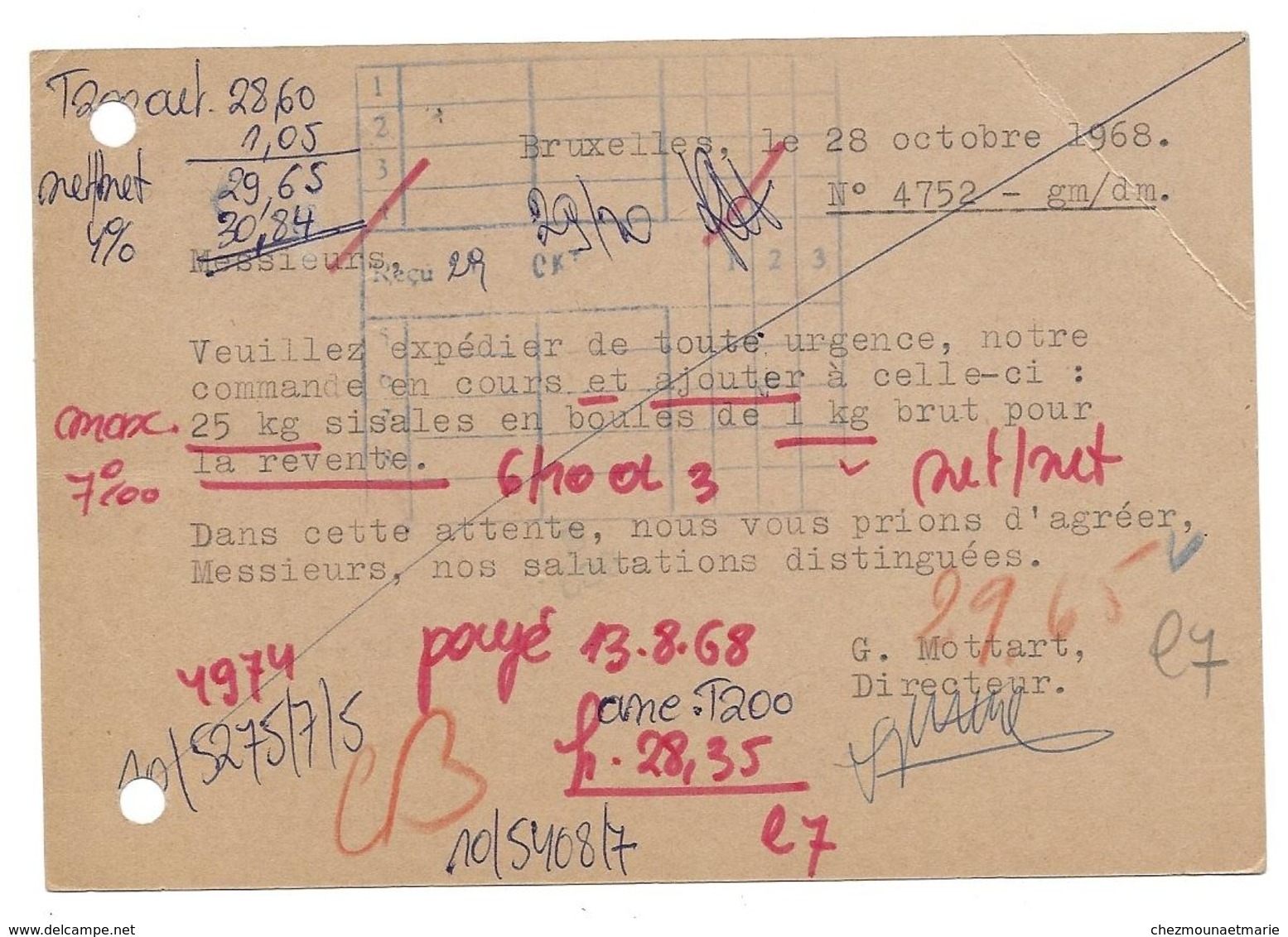 1968 PAPETERIES GEORGES MOTTART BRUXELLES - FLANDRIA ST GILLES LEZ TERMONDE SUR CARTE - Covers & Documents