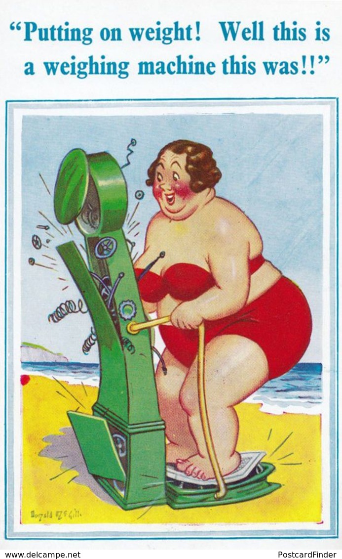 Fat Lady On Scales Breaking Busting Angry Dieting Saucy Comic Humour Postcard - Humor