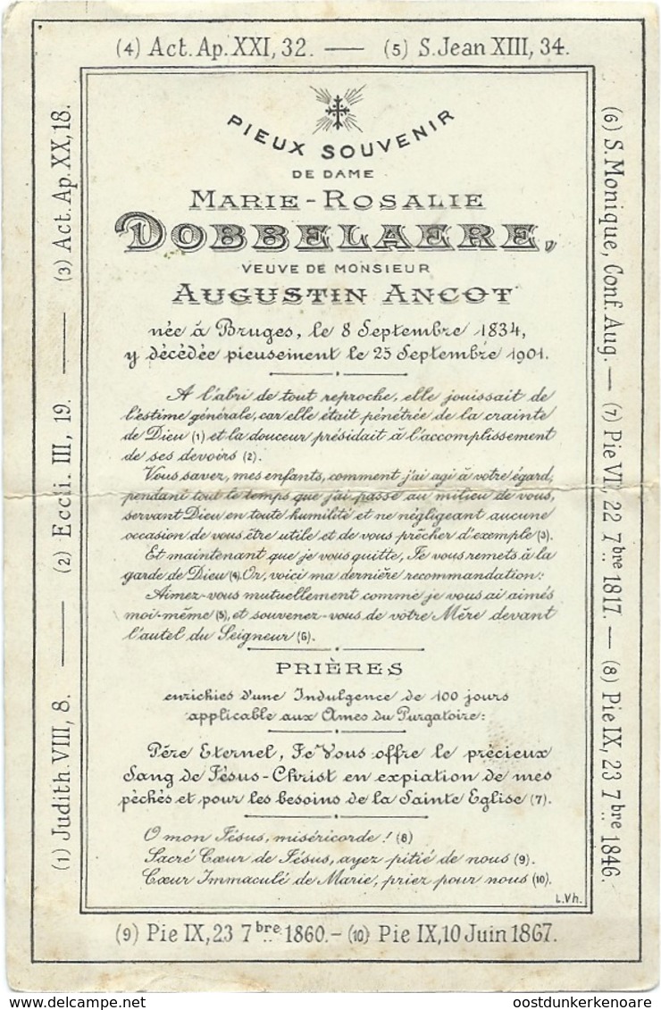 Doodsprentje: DOBBELAERE Marie-Rosalie: °Brugge, 8 Sept 1834, + Brugge, 25 Sept 1901. Wed Van Augustin ANCOT - Religione & Esoterismo