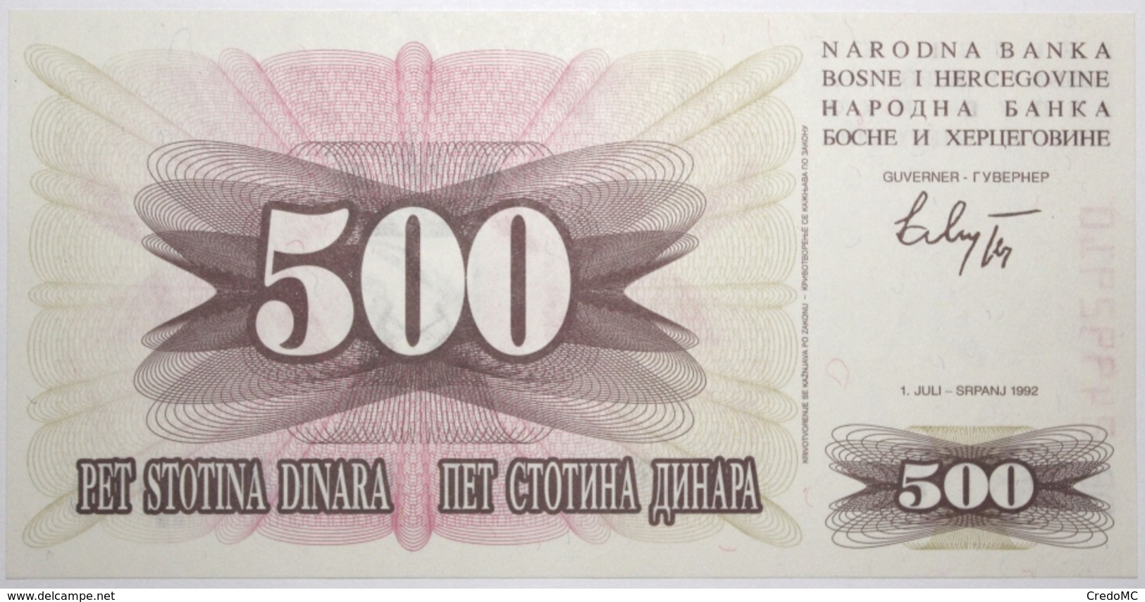 Bosnie-Herzégovine - 500 Dinara - 1992 - PICK 14a - NEUF - Bosnia And Herzegovina