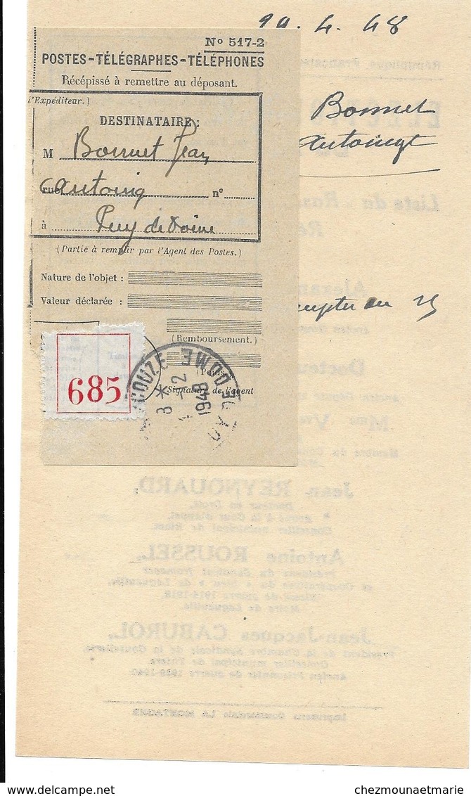 LISTE RASSEMBLEMENT DES GAUCHES REPUBLICAINES - ELECTIONS GENERALES 2 JUIN 1946 PUY DE DOME BONNET JEAN AUTOINGT - Historische Dokumente