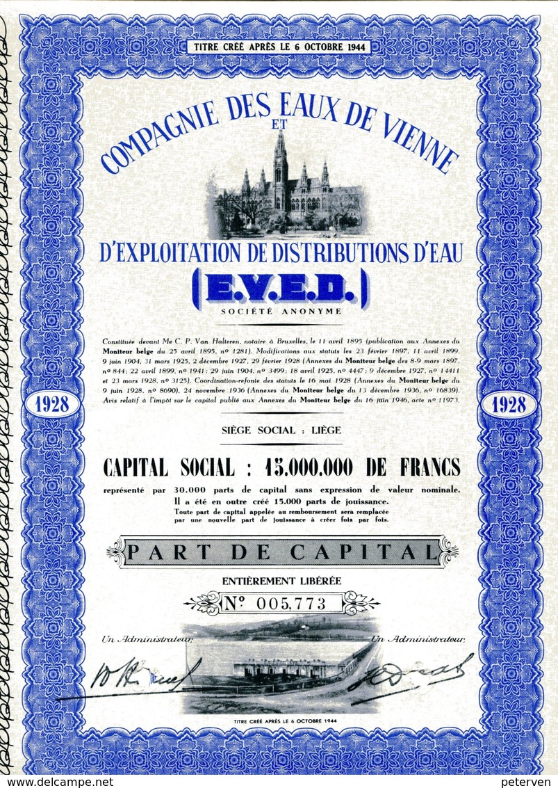 Compagnie Des  EAUX De VIENNE; Part De Capital - Eau