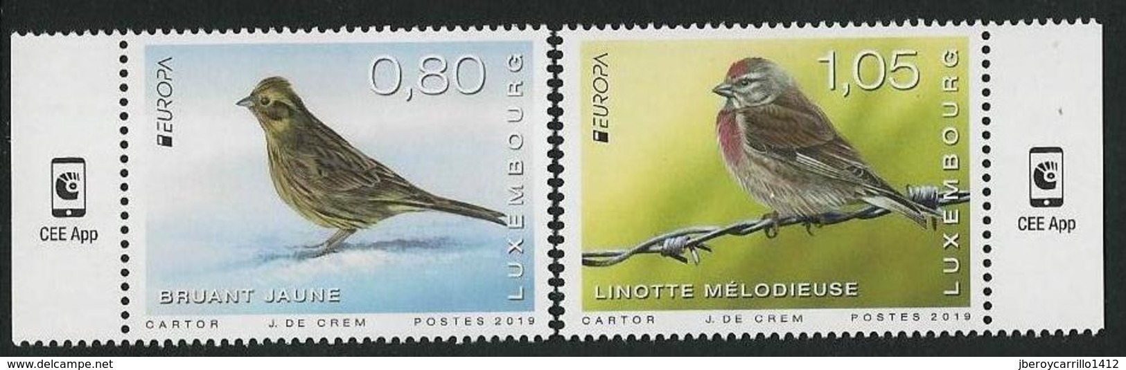 LUXEMBURGO /LUXEMBOURG / LUXEMBURG  -EUROPA 2019-NATIONAL BIRDS.-"AVES-BIRDS -VÖGEL-OISEAUX"-  SERIE De 2 V: - 2019