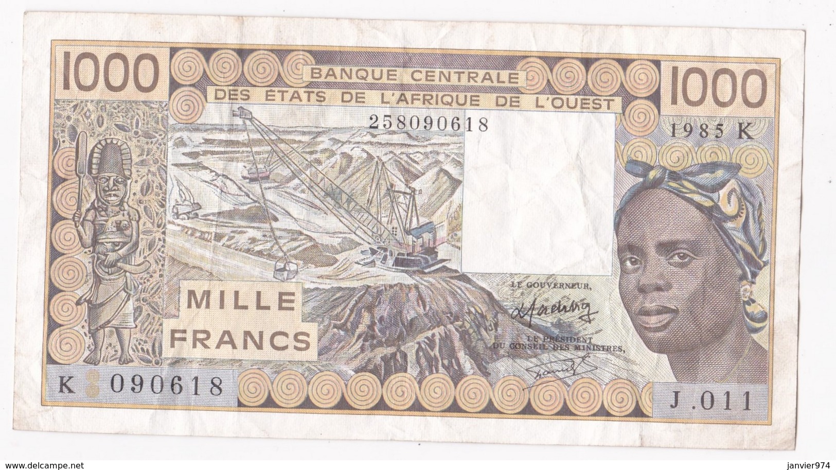 Sénégal B.C.E.A.O., 1000 Francs 1985 K Alphabet J.011 N° 090618 - Senegal