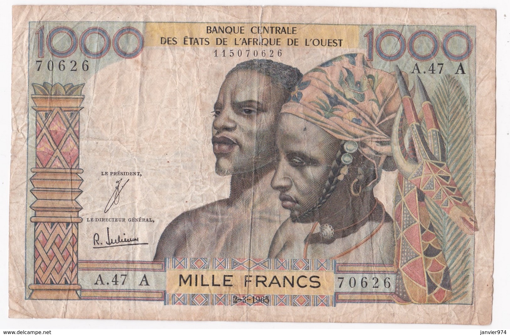 Côte D'Ivoire, 1000 Francs Type 1959-65, Alphabet A.147 A N° 70626 - Côte D'Ivoire