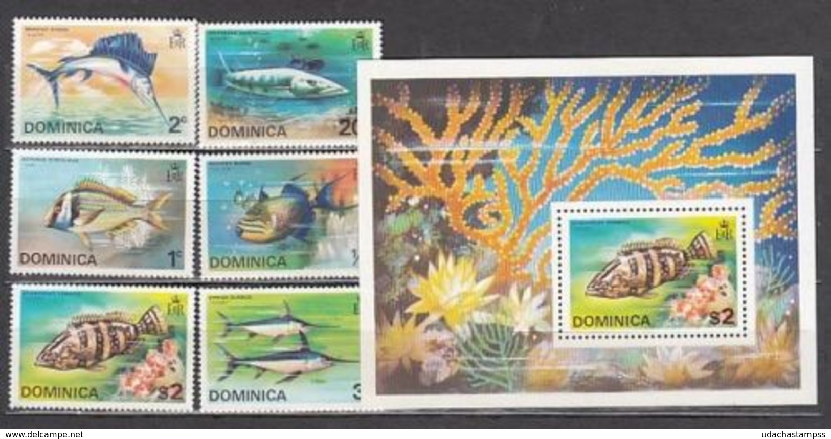 Dominica 1975 Fish Marine Life Set+s/s MNH - Peces