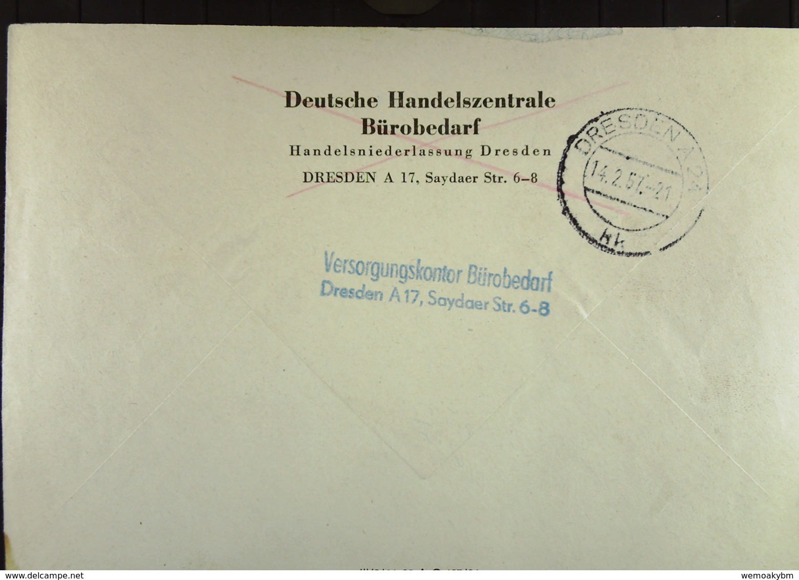 DDR-Dienst: Orts-Brief Mit 10 Pf ZKD-Streifen Violett Vom14.2.57 Aus Dresden A 1 Knr: B 6 - Autres & Non Classés