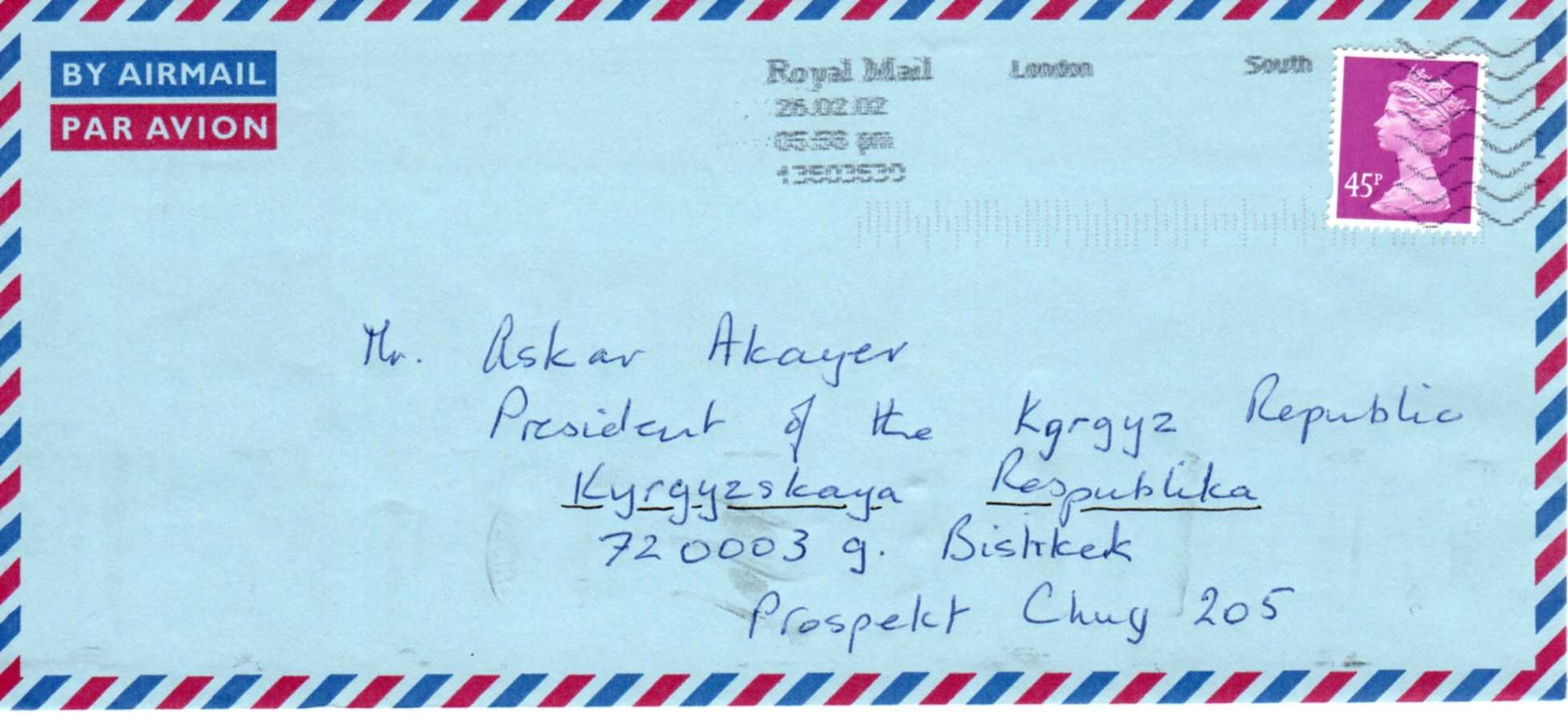 Airmail: Great Britain - Kyrgyzstan, 2002. - Entiers Postaux