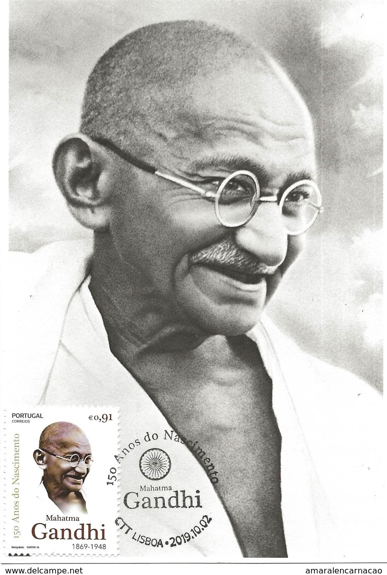 CARTE MAXIMUM - MAXICARD - TARJETA MAXIMA - MAXIMUM CARD - PORTUGAL - 150 ANS DE LA NAISSANCE DE MAHATMA GANDHI - Mahatma Gandhi