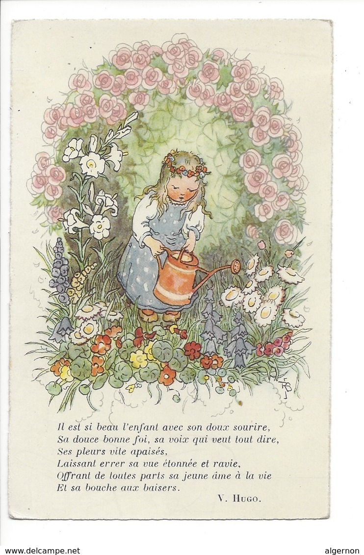 22828 - Charmante Petite Fille Avec Son Arrosoir Au Milieu Des Fleurs Et Poême V. Hugo - Women