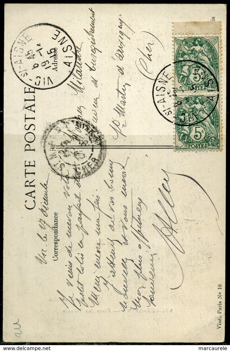 France N°  111c,  Blanc Au Type IB De Carnet En Paire Sur Carte Postale - 1877-1920: Période Semi Moderne