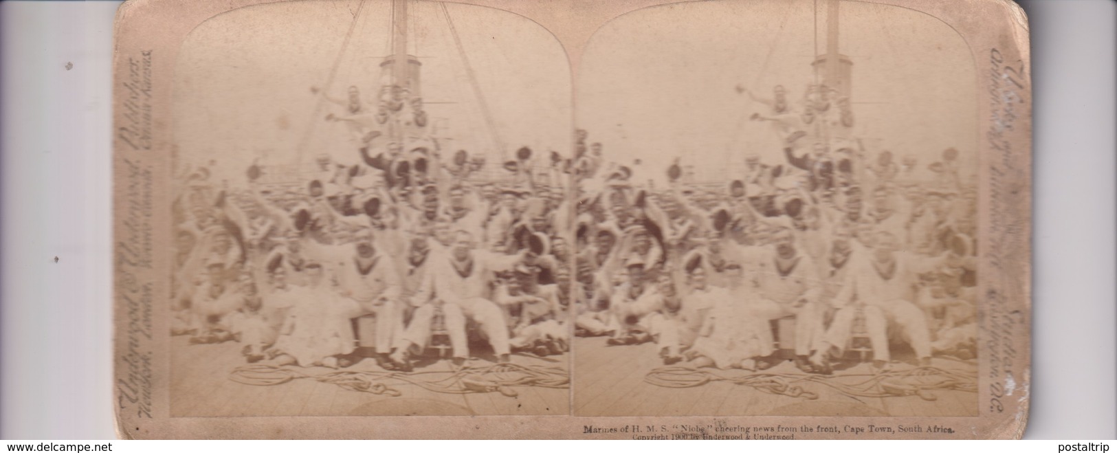 MARINES HMS NIOBE CAPE TOWN SOUTH AFRICA AFRIQUE  UNDERWOOD   Stéréoscopique Stéréoscope Carte Photo Stéréo - Photos Stéréoscopiques