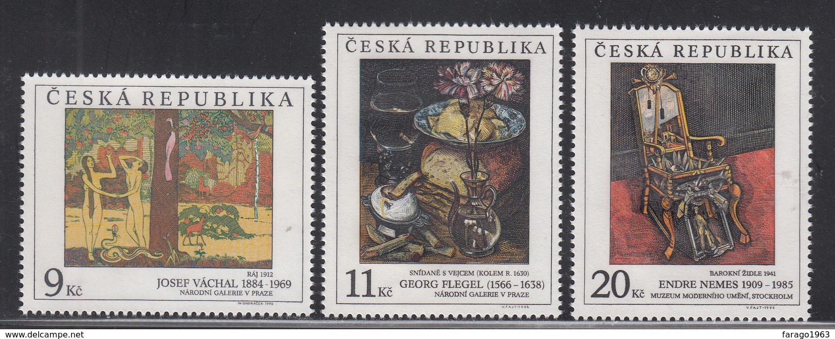 1996 Czech Art Paintings Complete Set Of 3 MNH - Nuovi