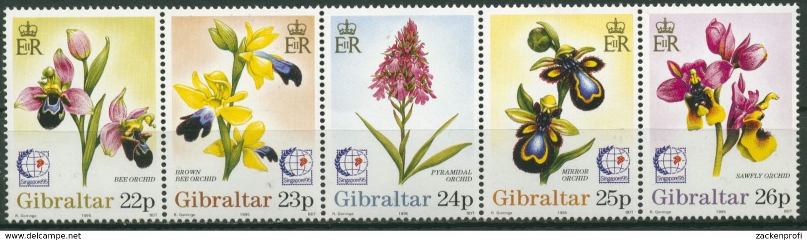 Gibraltar 1995 SINGAPORE '95: Orchideen 722/26 ZD Postfrisch (C30975) - Gibilterra