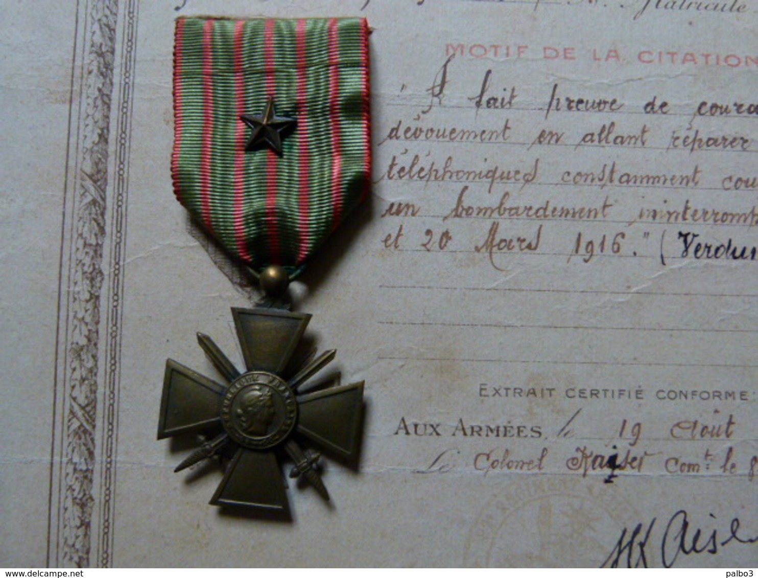 Citation A L'ordre Du Regiment 82 Regiment Artillerie Lourde A Tracteurs Avec Croix De Guerre Et Medaille De Verdun - 1914-18