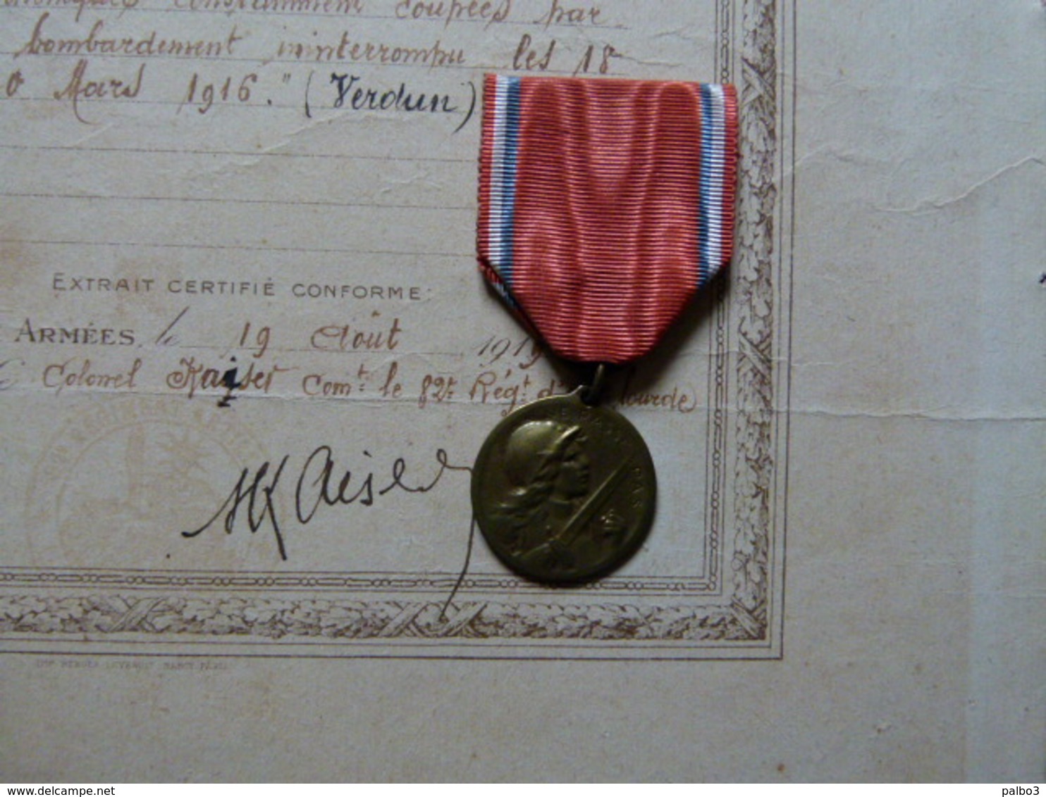 Citation A L'ordre Du Regiment 82 Regiment Artillerie Lourde A Tracteurs Avec Croix De Guerre Et Medaille De Verdun - 1914-18