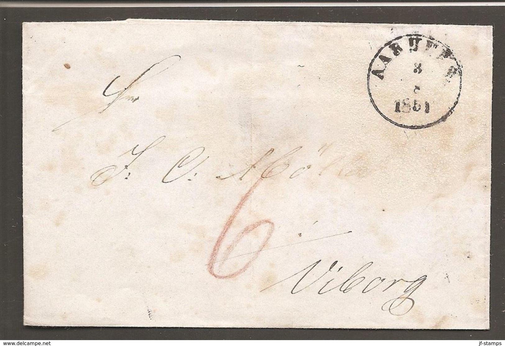 1851. AARHUS 3-8 1851 On Cover To Viborg. Postage Marking: 6 In Brownred. () - JF100226 - ...-1851 Vorphilatelie