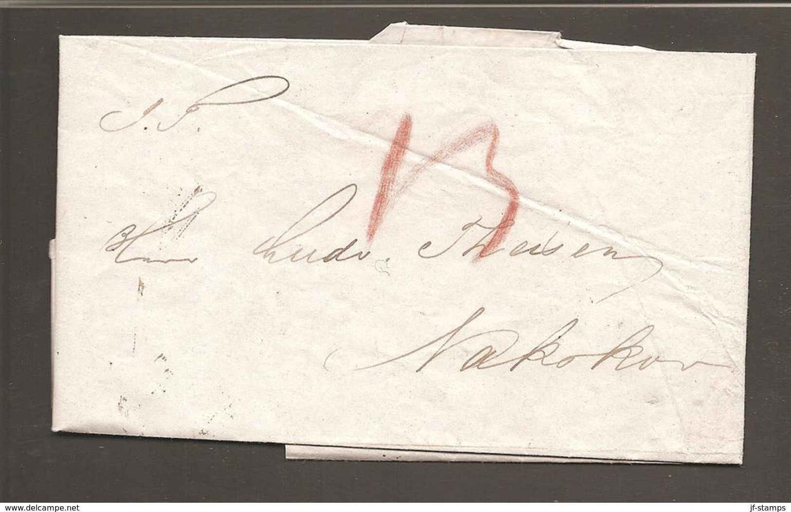 1849. Cover To Nakskov From København 3-7. Postage Marking In Brownred. () - JF100235 - ...-1851 Préphilatélie