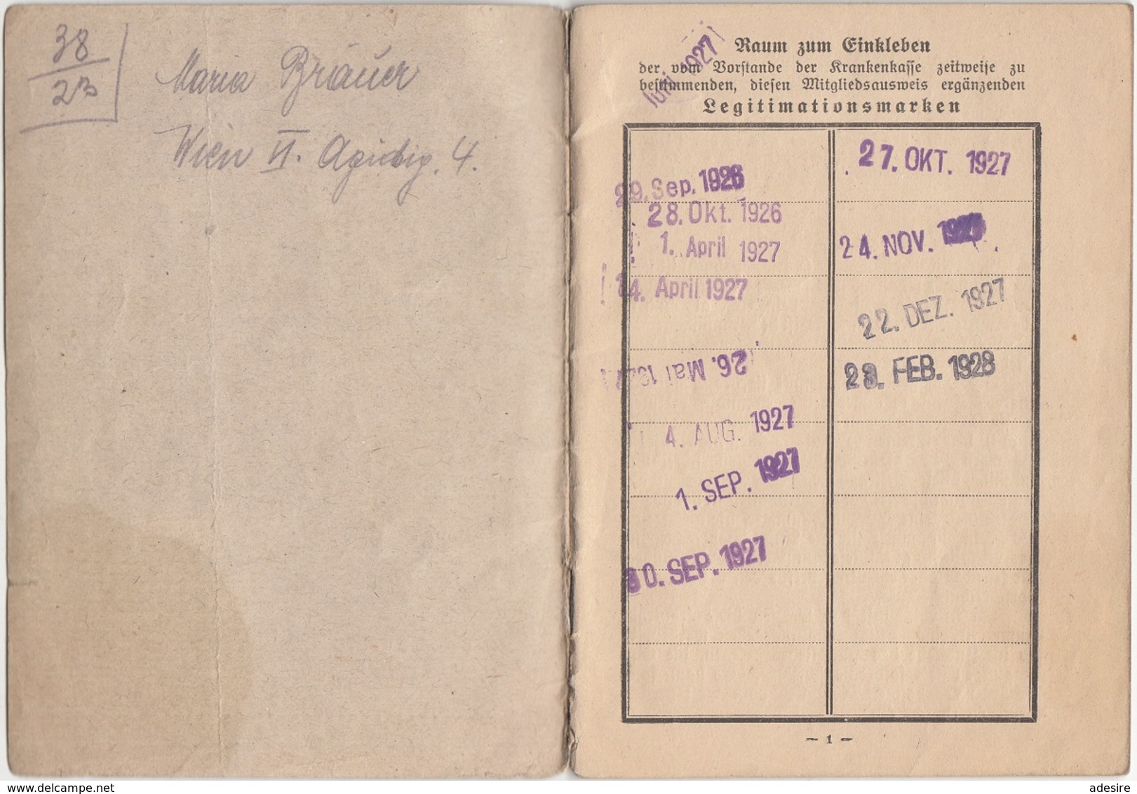 MITGLIEDSAUSWEIS 1921 D. Krankenkasse Der Handlungsgehilfen In Wien, 20 Seiten, Viele Eintragungen Und Stempel - Historische Dokumente