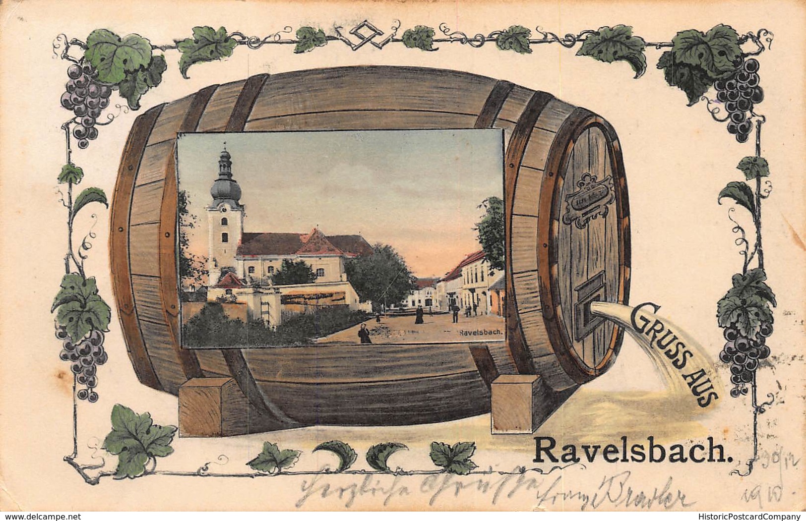 GRUSS Aus RAVELSBACH AUSTRIA~WINE BARREL OR KEG ~ GRAPES BORDER ~ JOSEF SCHEINER PUBL PHOTO POSTCARD 42518 - Sonstige & Ohne Zuordnung