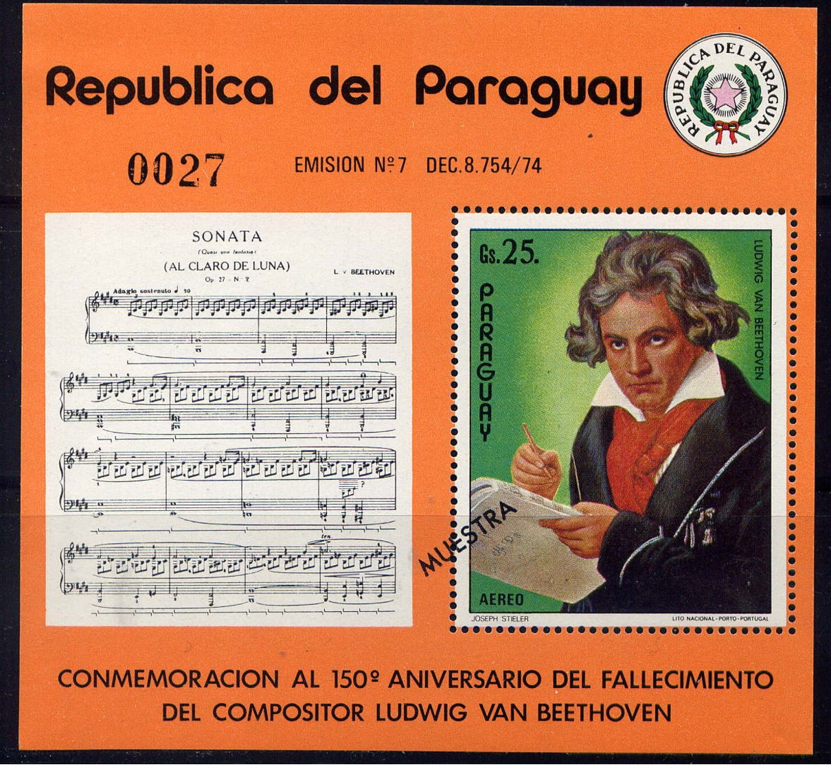 PARAGUAY - BF20** - LUDWIG VAN BEETHOVEN - Paraguay