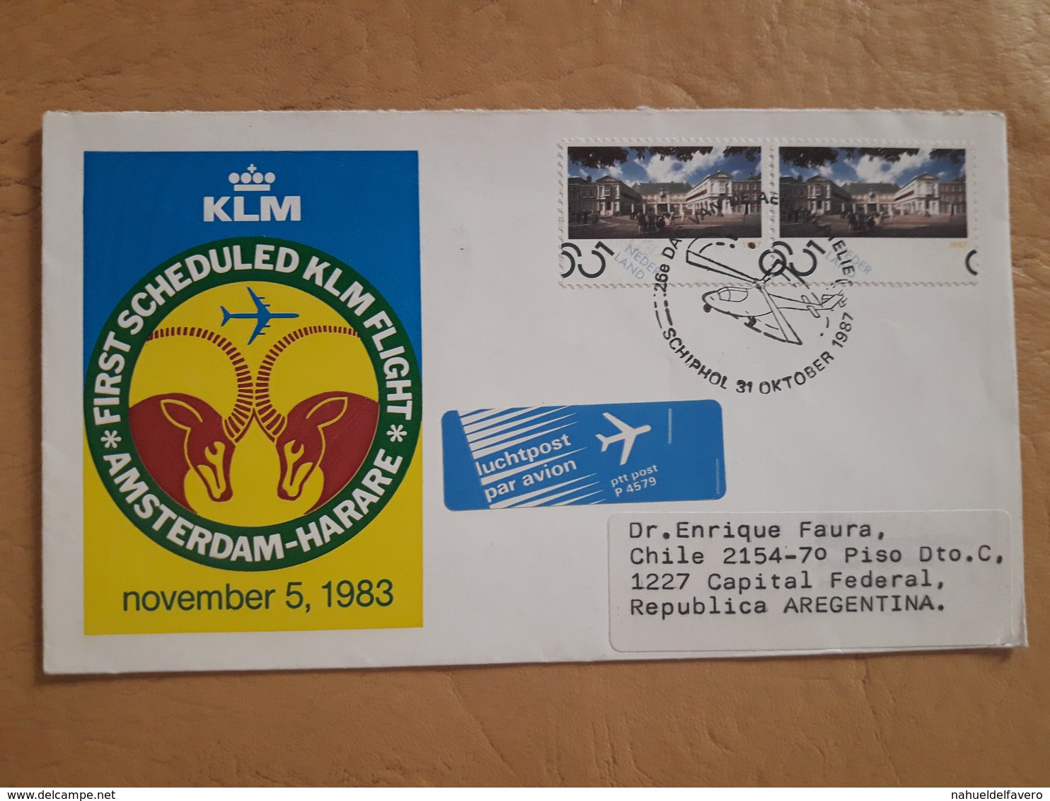 Holland Fdc, Premier Vol KLM, Avec Hélicoptère Spécial Du Cachet De La Poste - Helicópteros