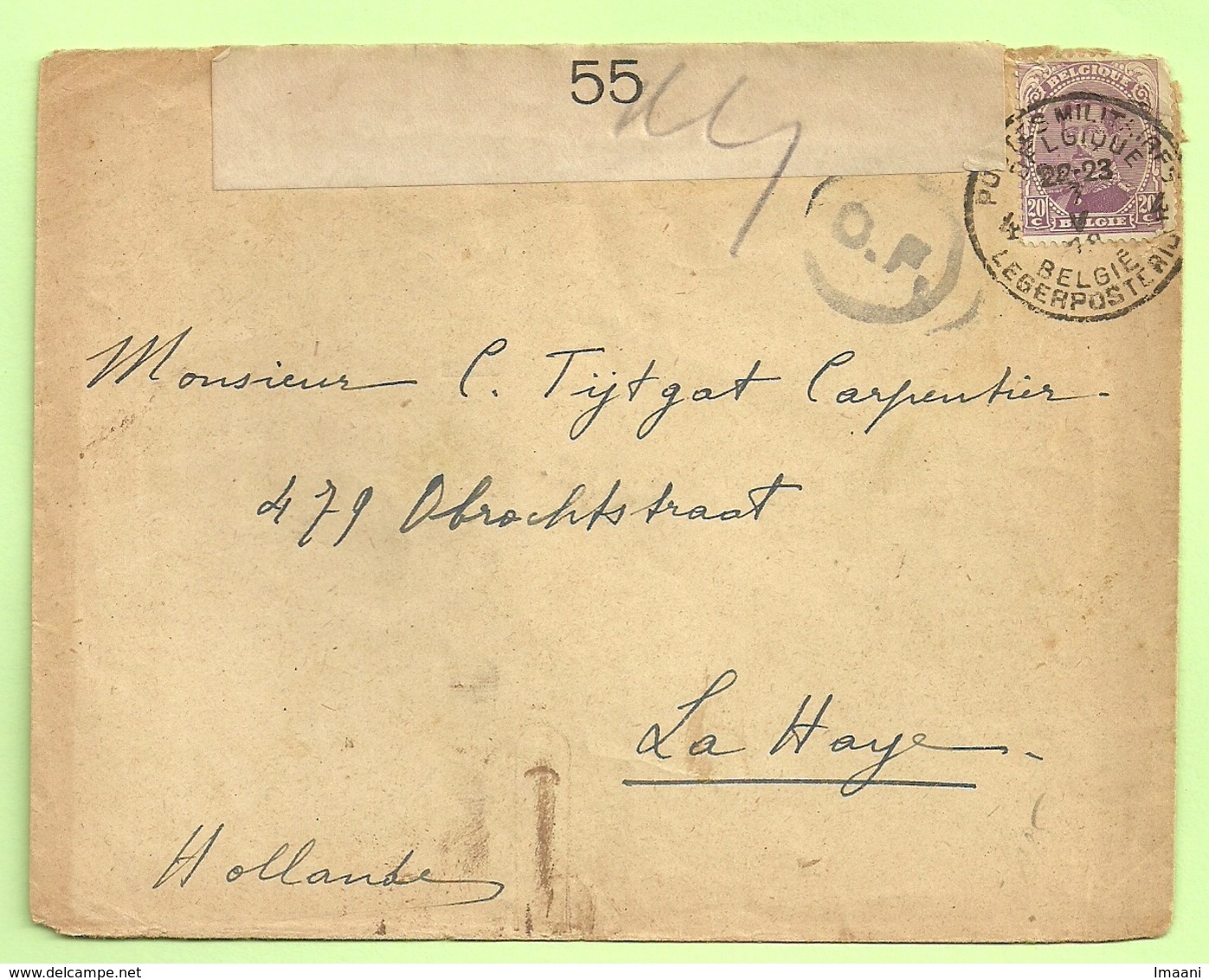 140 Op Brief PMB 4 -> La Haye (Holland) Strookje CENSURE MILITAIRE 55 + CENSUUR + C.F.(Folkestone) (B8826) - Belgische Armee