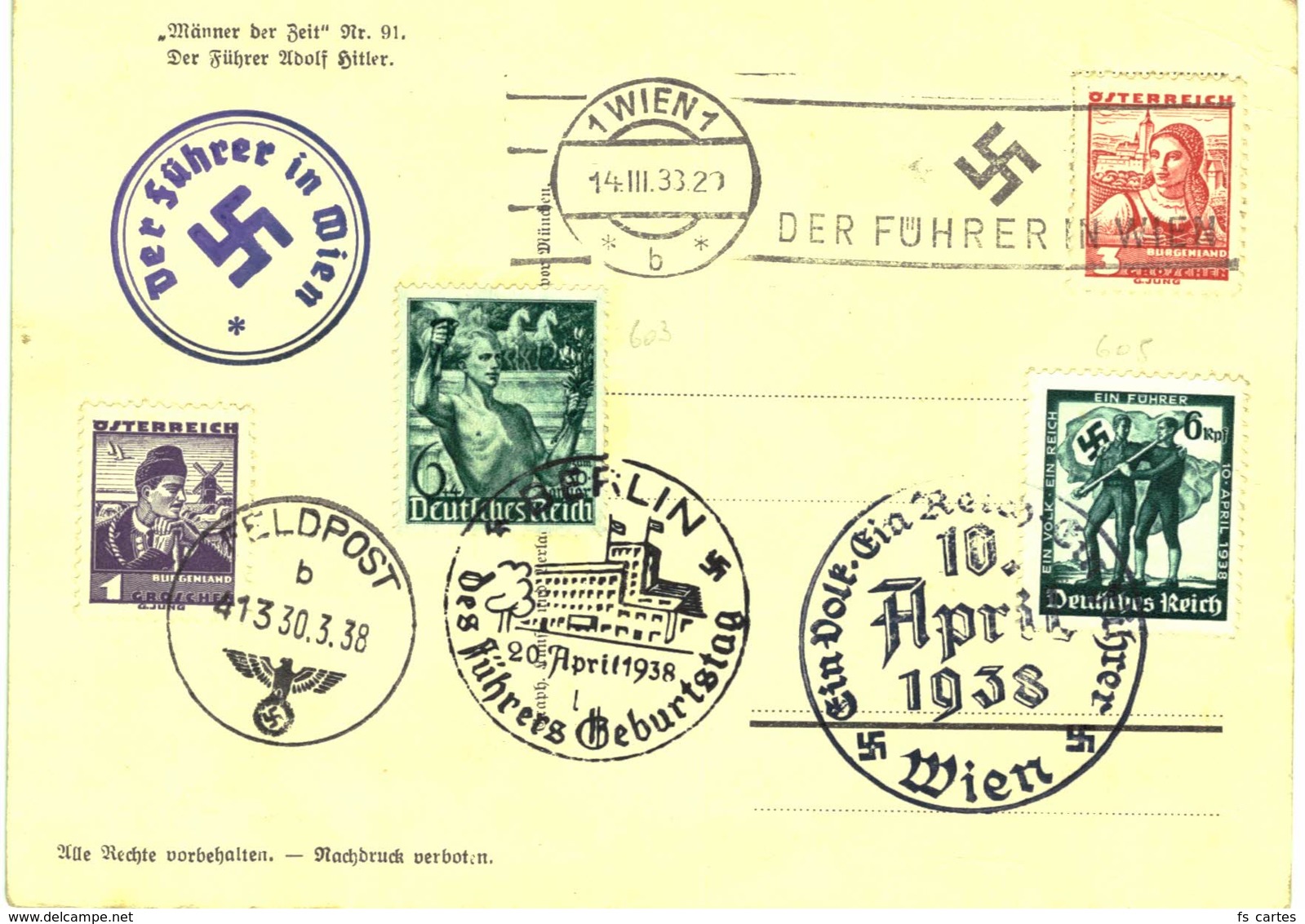 Deutsche Reich N°s 603 + 605 Sur Carte - Lettres & Documents