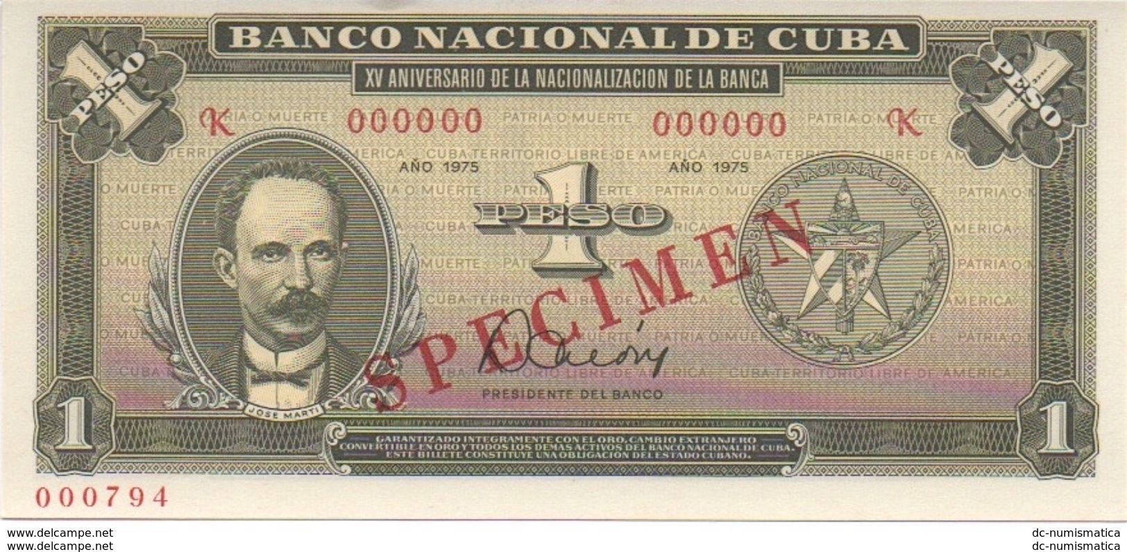 CARIBBEAN CARIBE 1 Peso 1975 Espécimen - Uncirculated - SCARCE AUTHENTIC AND RARE - Cuba