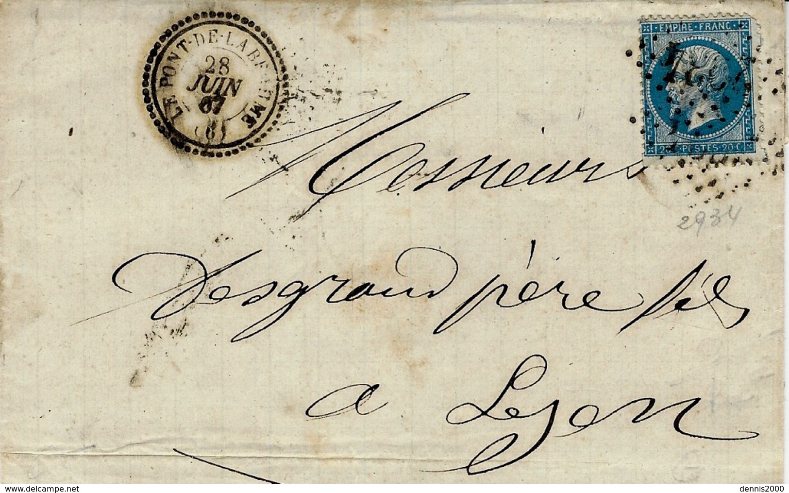 1867- Lettre De PONT-DE- LABEAUME ( Ardèche ) Cad T22 Affr. N°22 Oblit. G C 2934 - 1849-1876: Période Classique