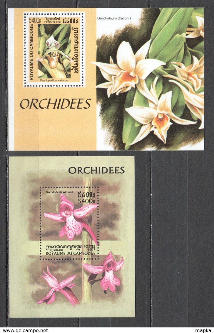 C673 1997,1999 CAMBODGE FLORA FLOWERS ORCHIDS 2BL MNH - Orquideas