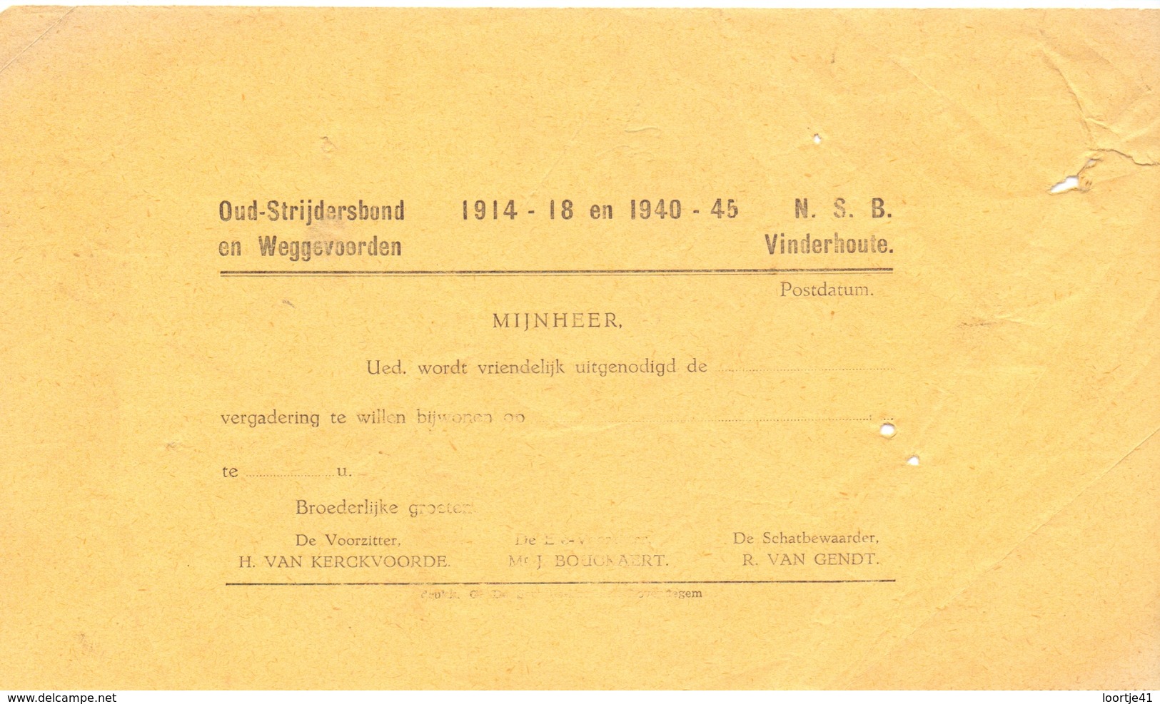 Blanco Brief Oudstrijdersbond N.S.B. Vinderhoute - Non Classés