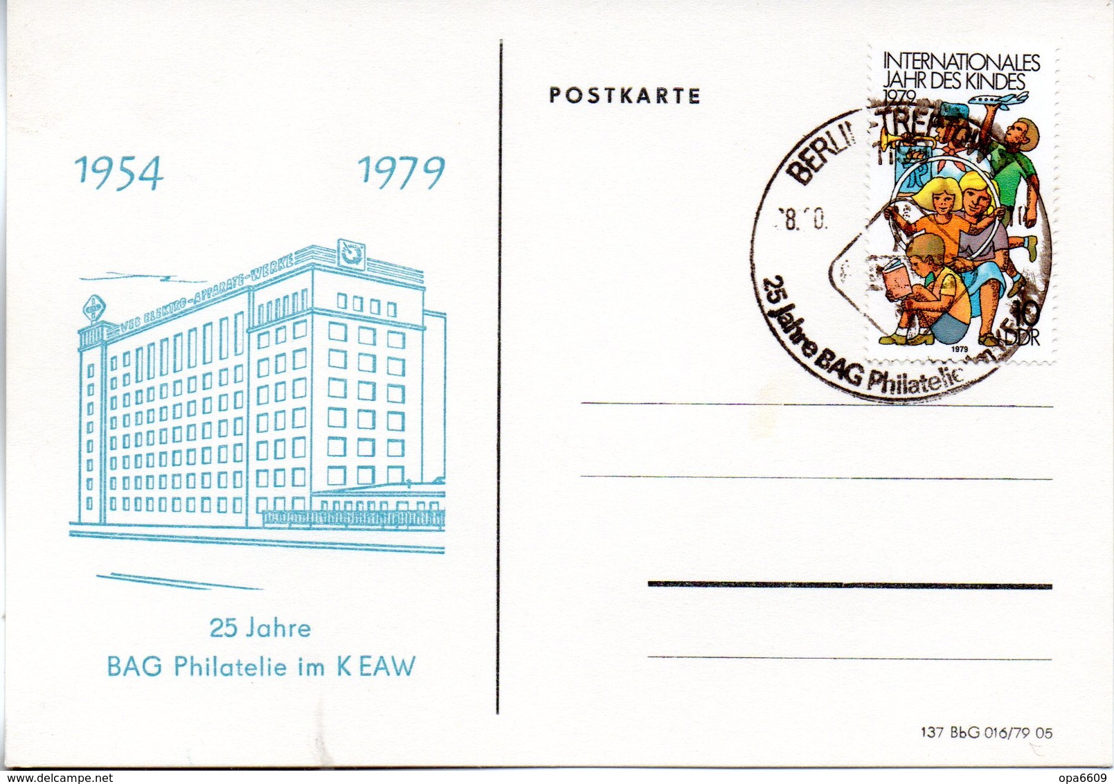 (DDR-SB) DDR Sonder-Karte "25 Jahre BAG Philatelie Im K EAW" EF Mi 2422 SSt. 28.10.79 BERLIN-TREPTOW - Briefe U. Dokumente