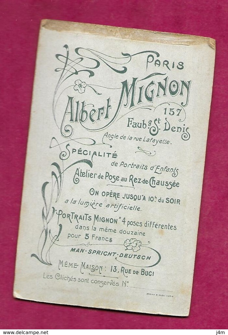 Ancienne PHOTO CDV Circa 1900 De Albert MIGNON à PARIS (75)..FEMME Avec Ses Bijoux, MODE, TOILETTE..2 Scans - Old (before 1900)