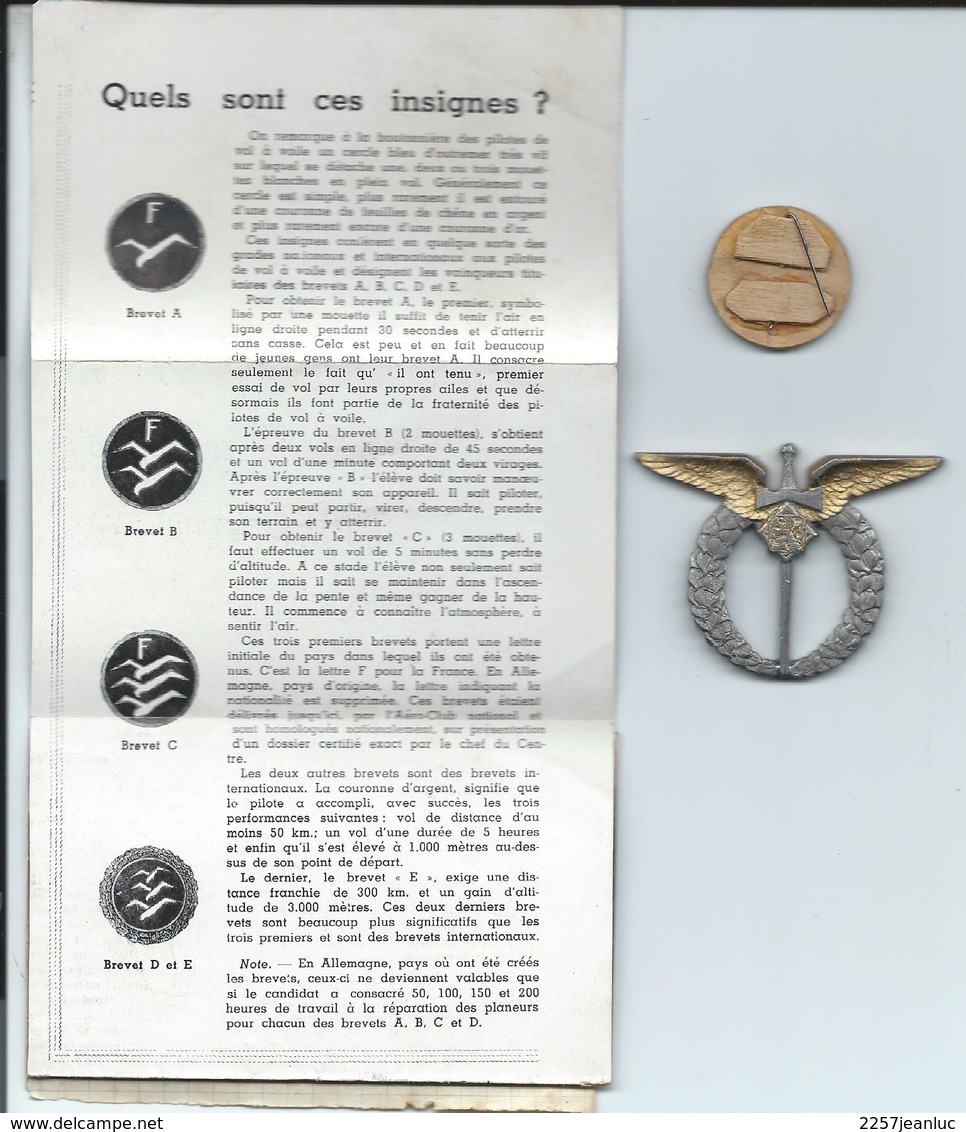 Lot D' Une Médaille  Et D'une Insigne De L' Armée De L'Air  ! Avec Une Page D'explication Sur Les Insignes - Armée De L'air