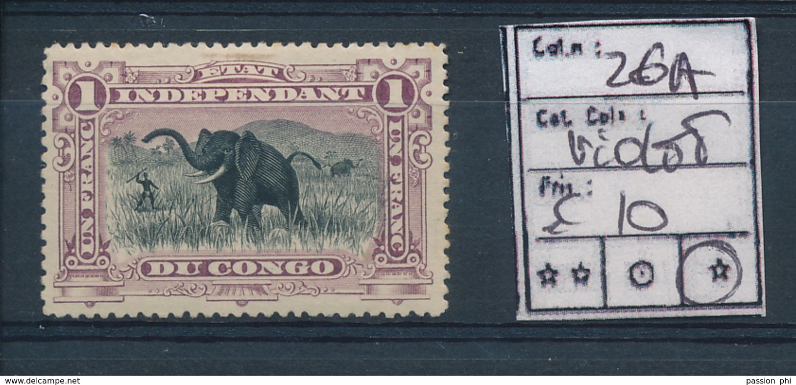 BELGIAN CONGO COB 26A VIOLET LH - Neufs