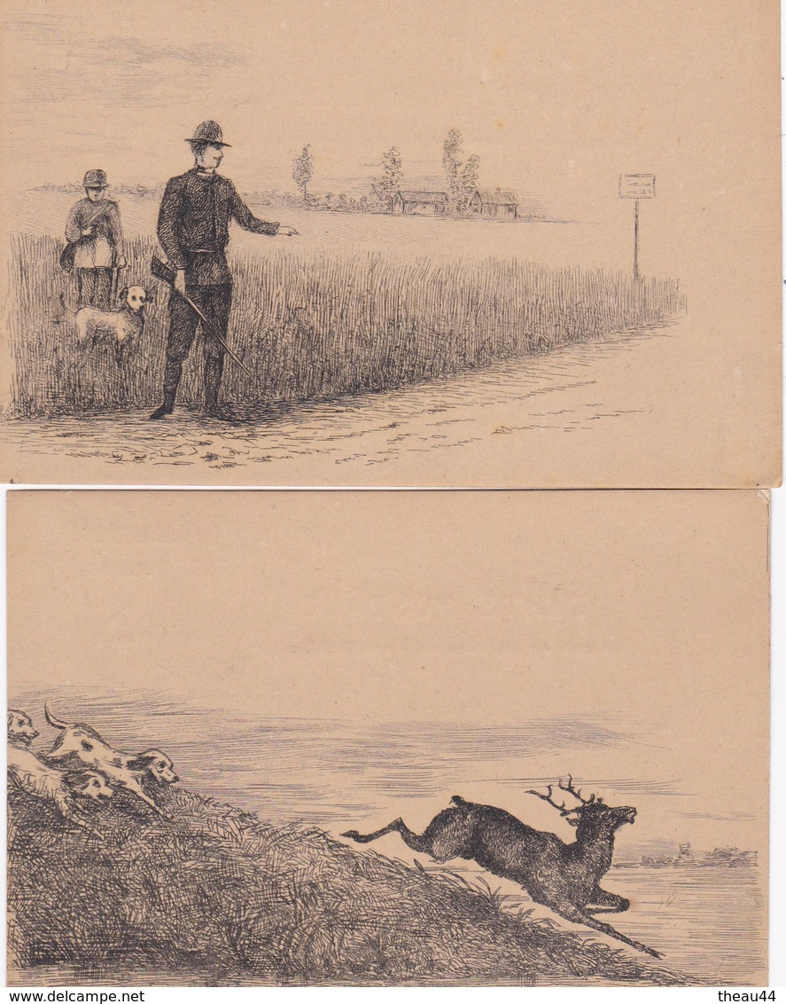 ¤¤  -  Lot De 7 Cartes  -  CHASSE  -  Illustrateur , Dessin  -  Cheval , Chiens, Chasseurs, Lapin, Lièvre - Chasse