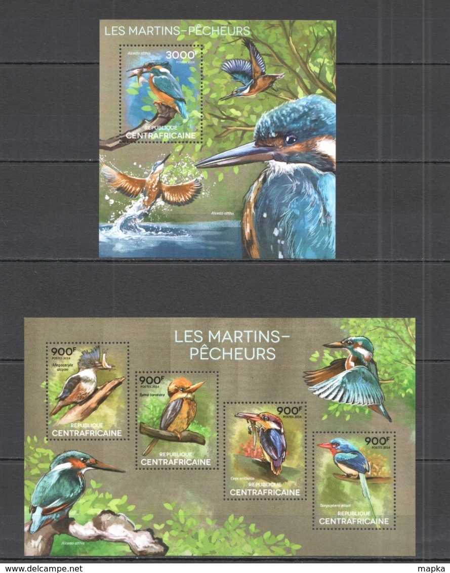 CA461 2014 CENTRAL AFRICA CENTRAFRICAINE FAUNA BIRDS KINGFISHERS LES MARTINS-PECHEURS KB+BL MNH - Autres & Non Classés