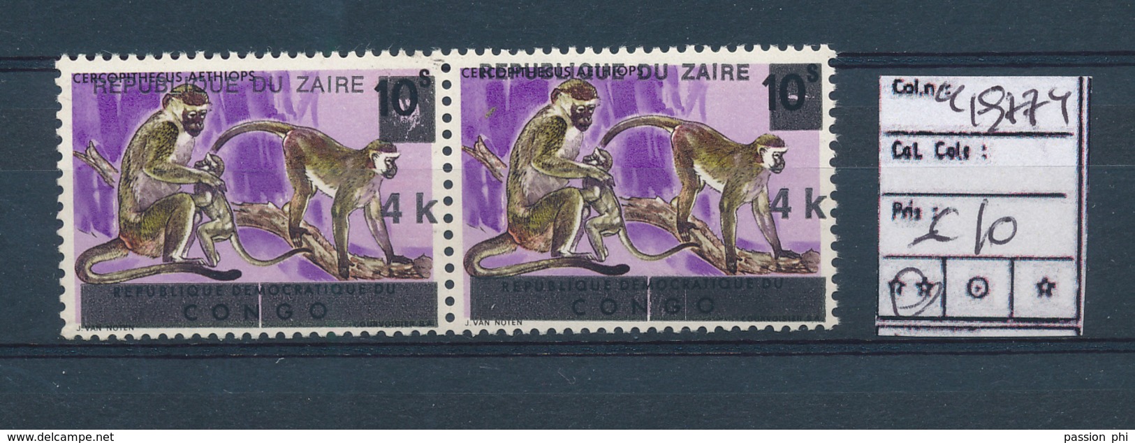 CONGO KINSHASA ZAIRE 1977 ISSUE MONKEYS VARIETIES - Neufs