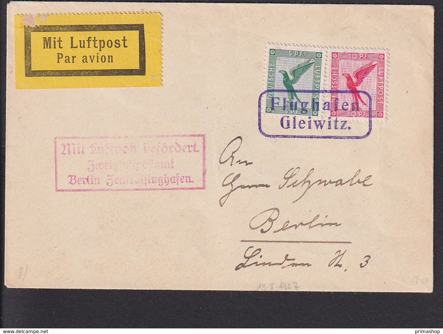 A5 /   Luftpost Luftpostbrief /  Gleiwitz - Berlin Um 1927  TOP - Poste Aérienne & Zeppelin