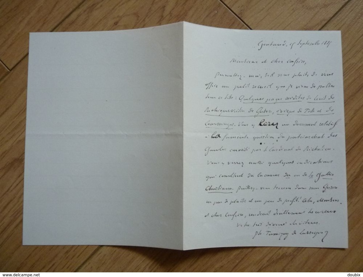 Philippe TAMIZEY DE LARROQUE (1828-1898) Erudit. MAJORAL FELIBRIGE. Gontaud De Nogaret. AUTOGRAPHE - Otros & Sin Clasificación