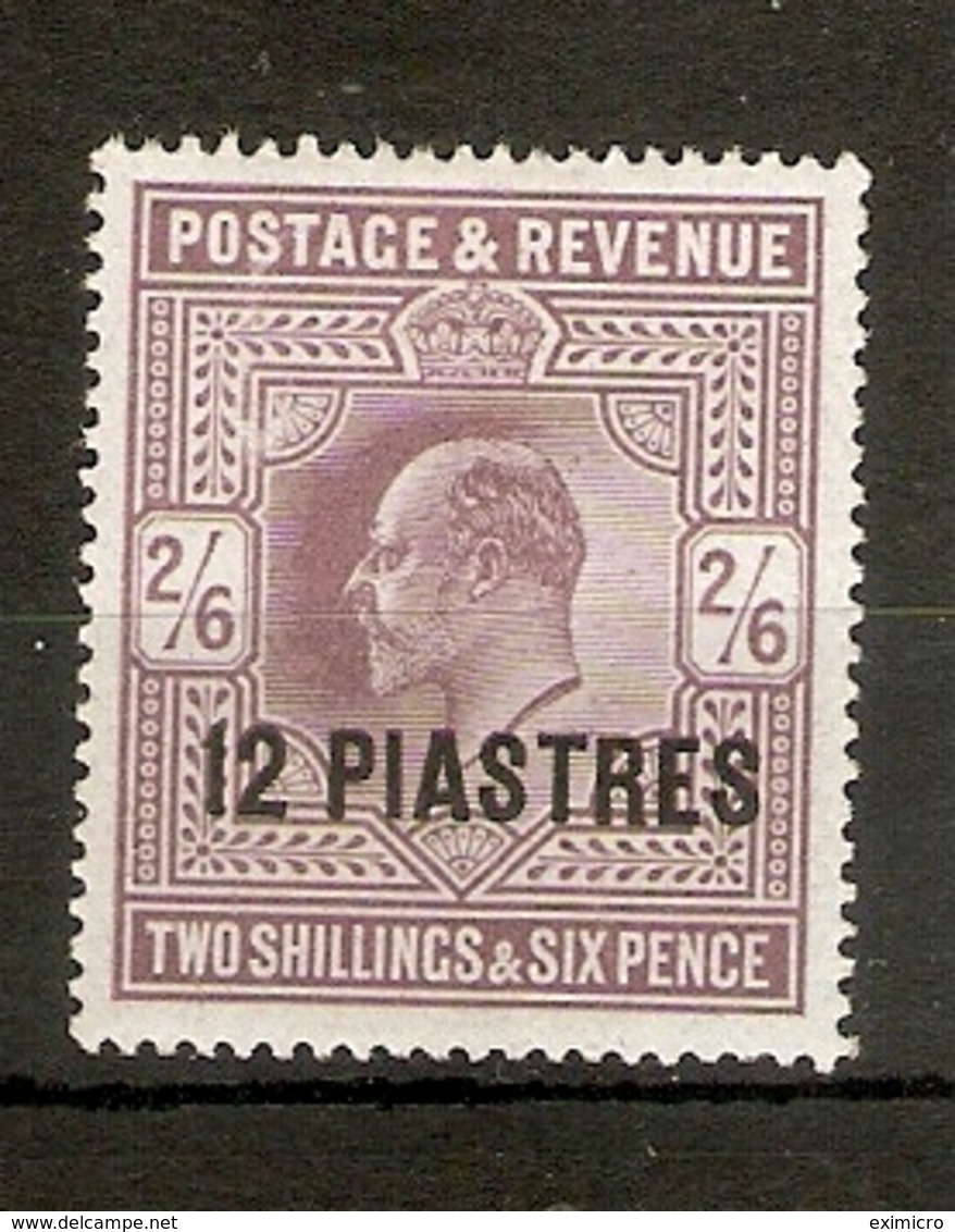 BRITISH LEVANT 1903 12pi On 2s 6d  SG 11a PALE DULL PURPLE CHALK SURFACED PAPER MOUNTED MINT Cat £75 - Levante Británica