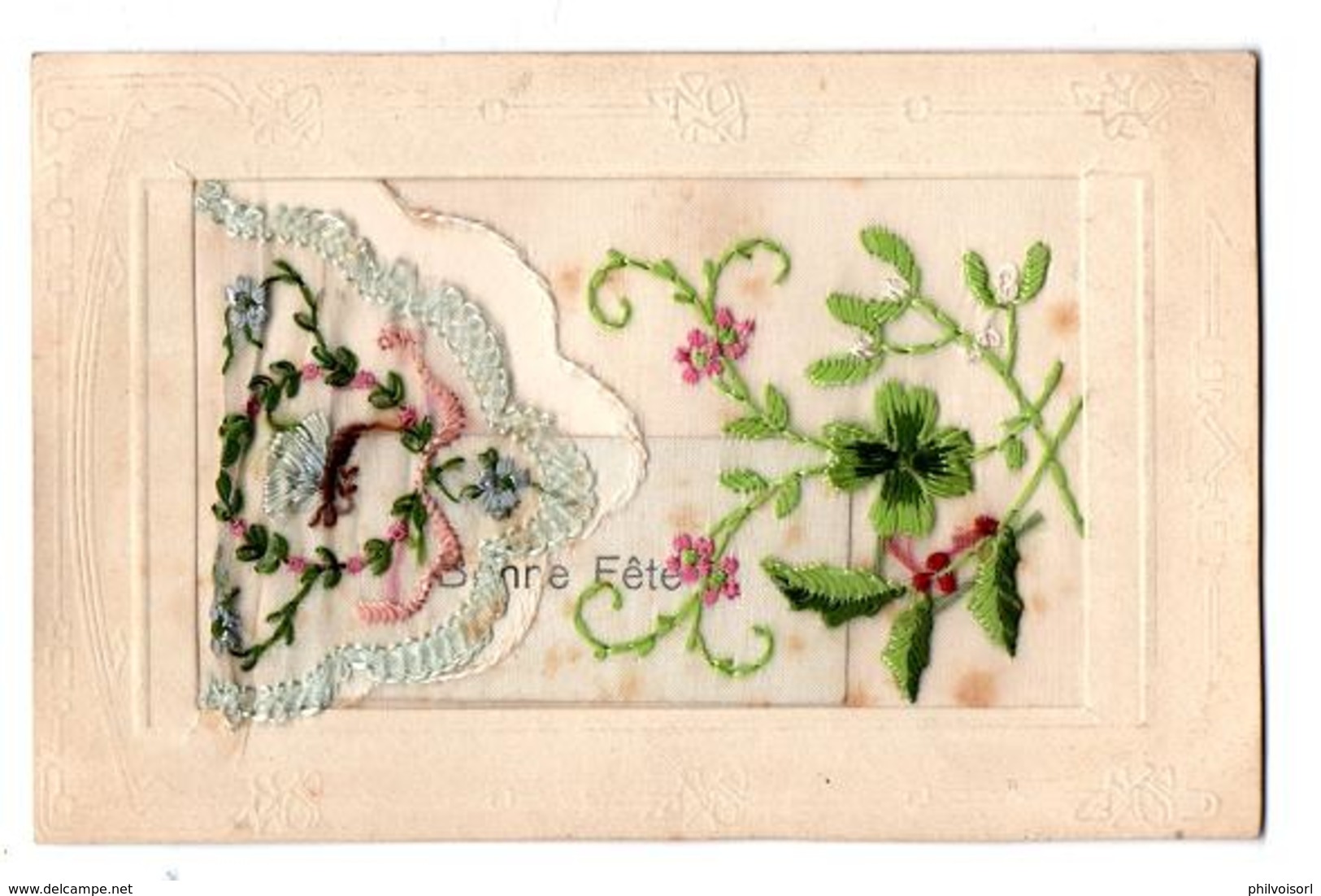 CARTE BRODEE BONNE FETE FLEUR DE GUI - Embroidered