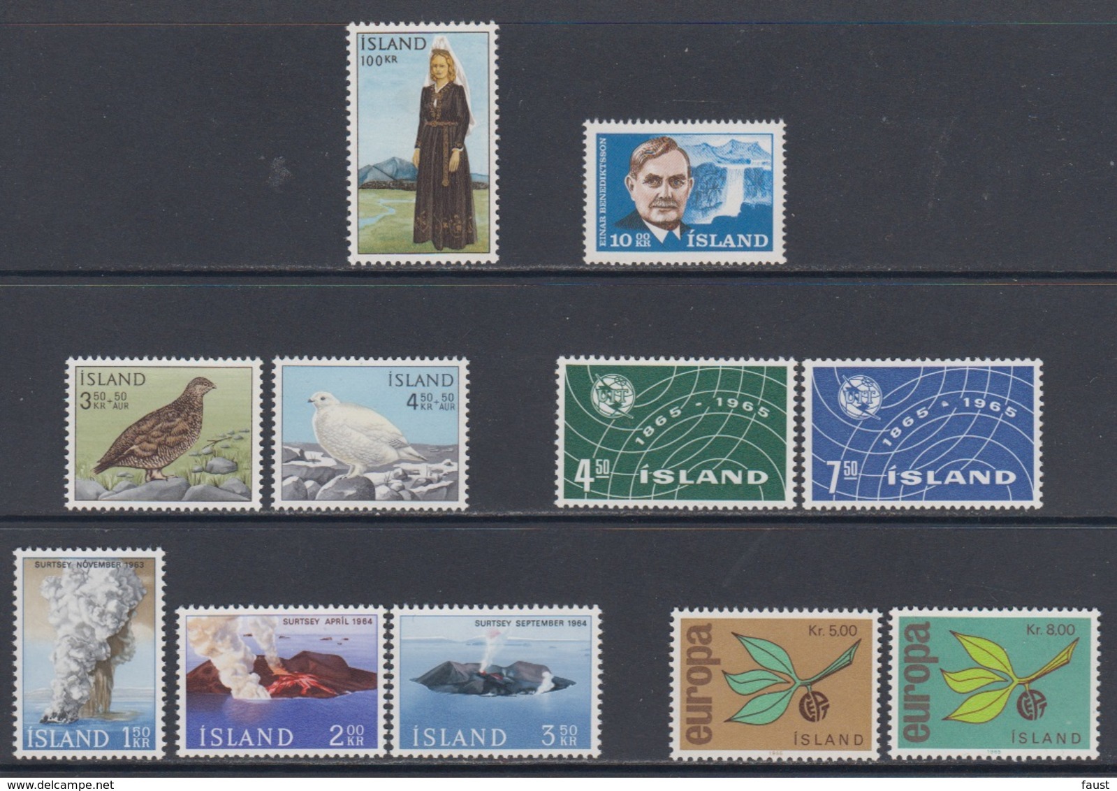 1965 ** Islande (sans Charn., MNH, Postfrish) Complete Yv 343/54  Mi 388/98  FA 425/35  (11v) - Volledig Jaar