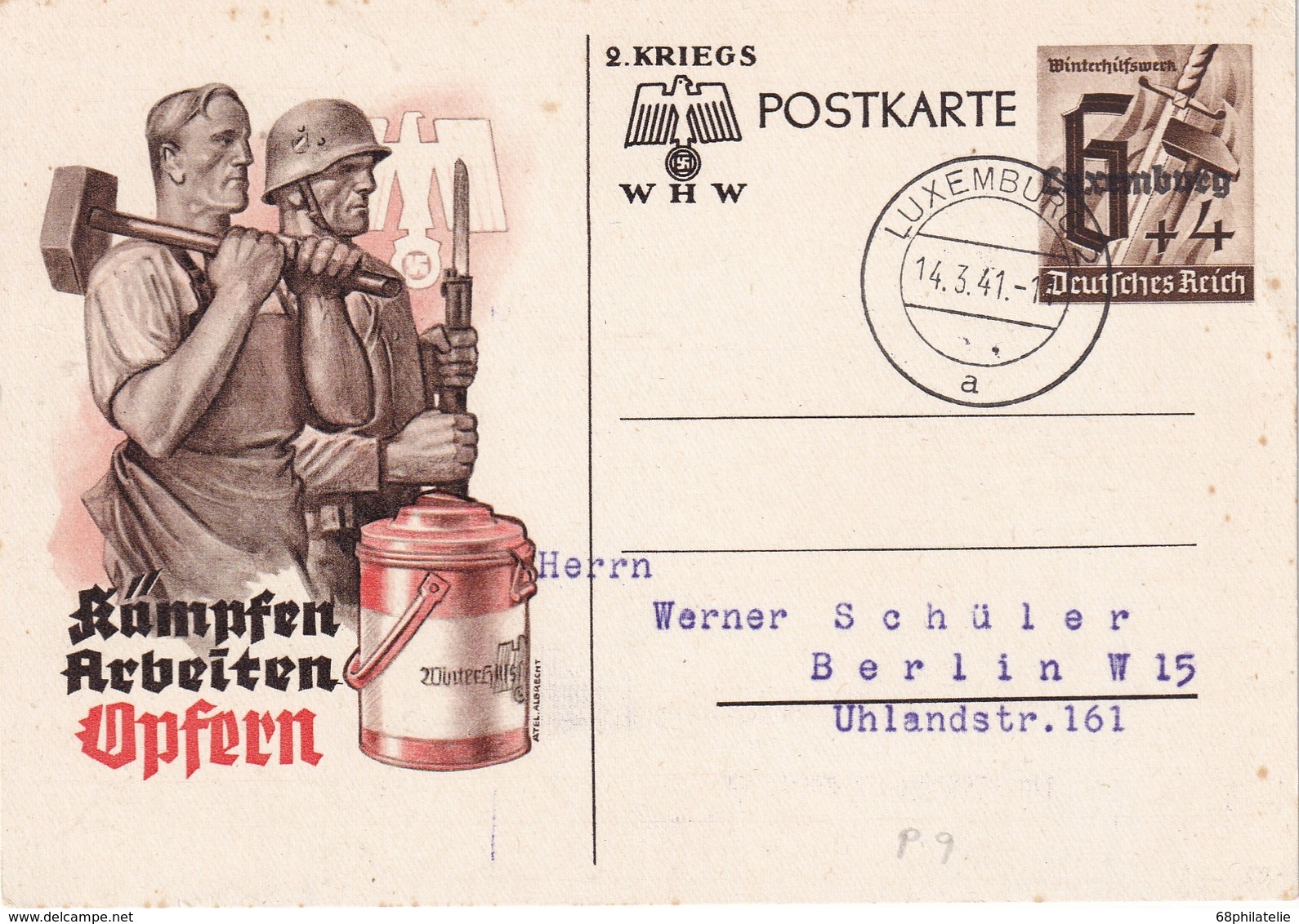 ALLEMAGNE 1941 OCCUPATION LUXEMBURG  ENTIER POSTAL/GANZSACHE/POSTAL STATIONERY CARTE DE PROPAGANDE - Occupation 1938-45