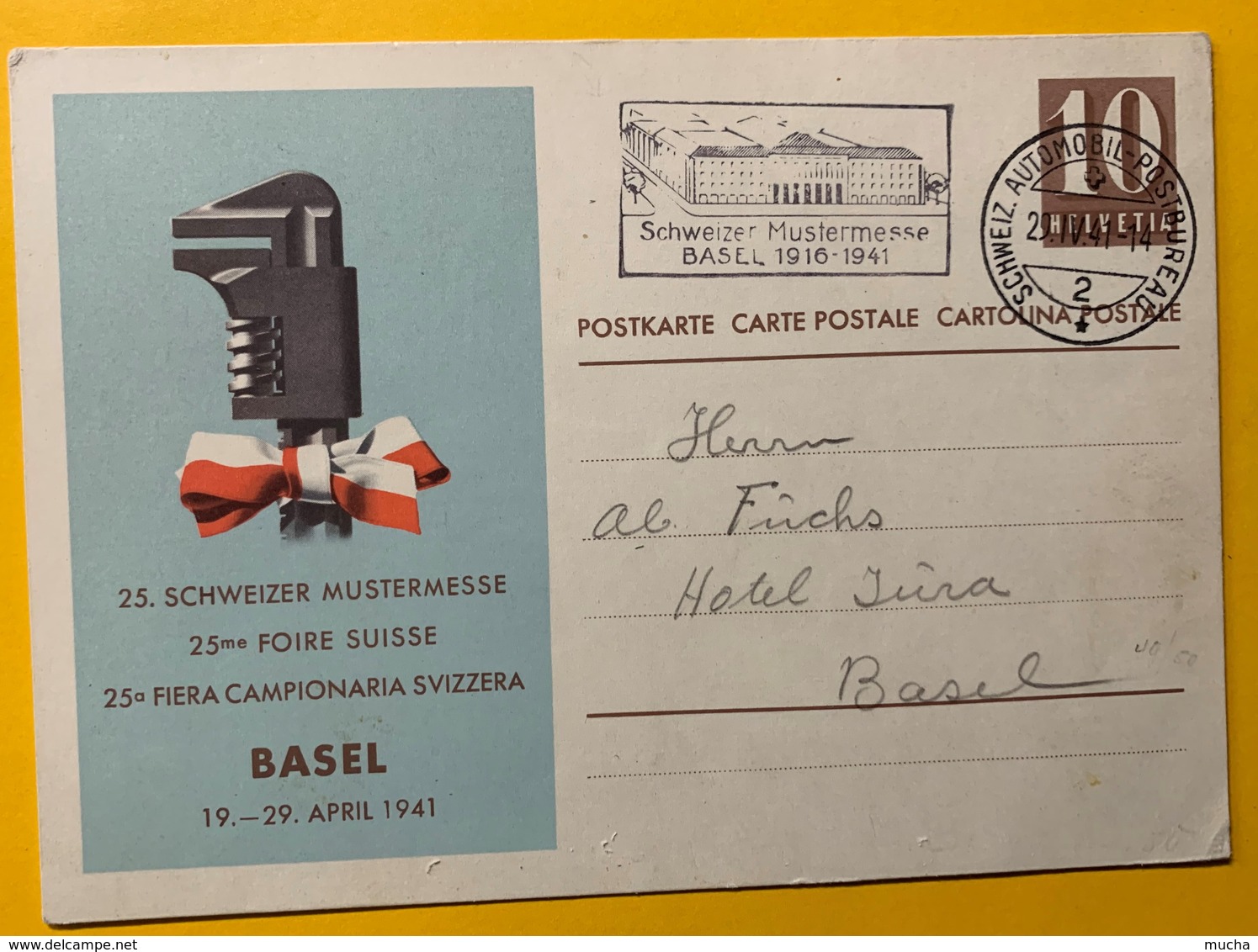 9314 -  Schweizer Mustermesse 25e Foire Suisse Basel Flame Bureau De Poste Automobile  29.04.1941 Dernier Jour - Ganzsachen