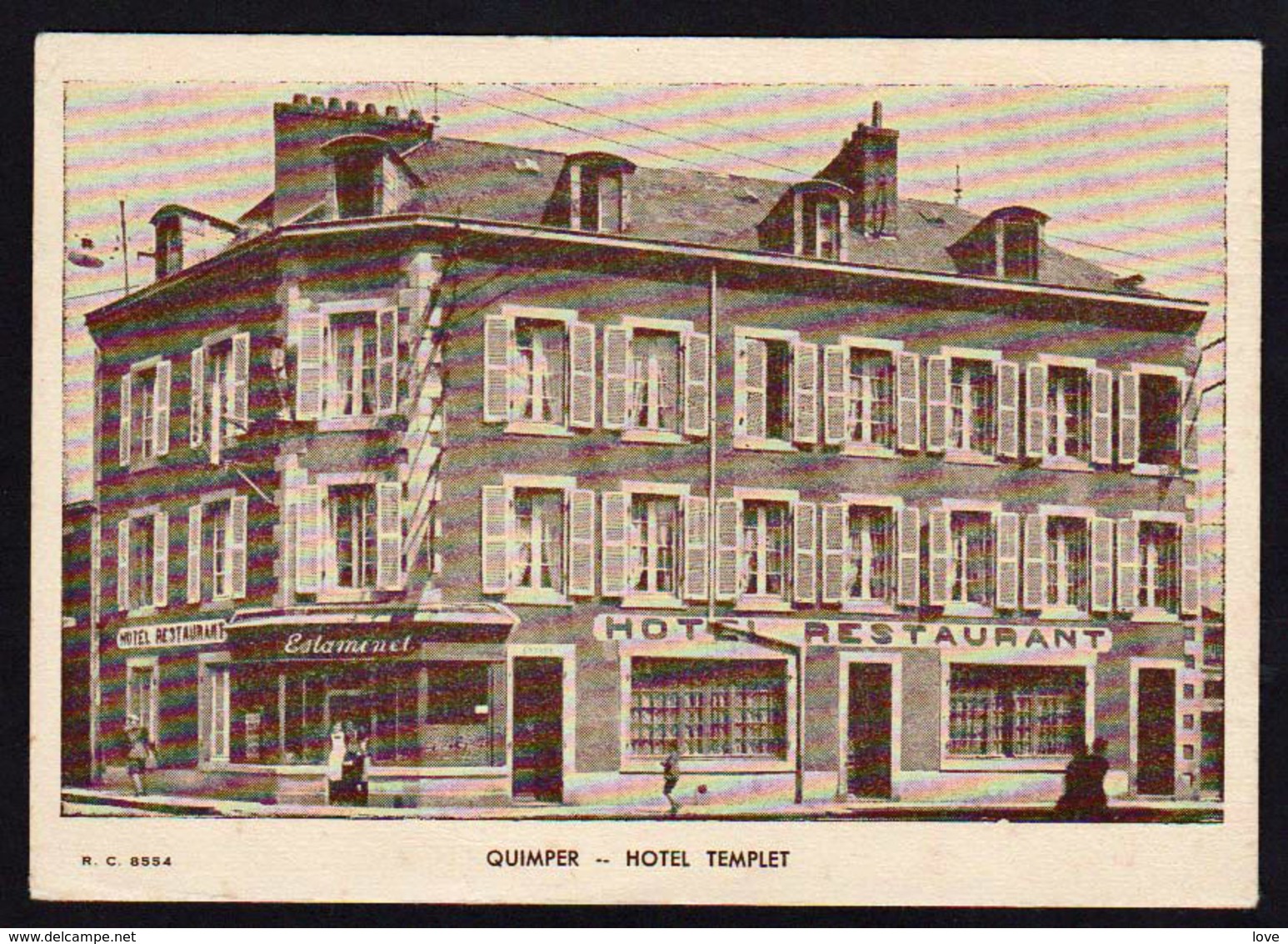 QUIMPER: Plan TOP Sur L'Hôtel Templet, Carte Postale PUB écrite à L'encre En 1951 Avec Une .................... - Quimper