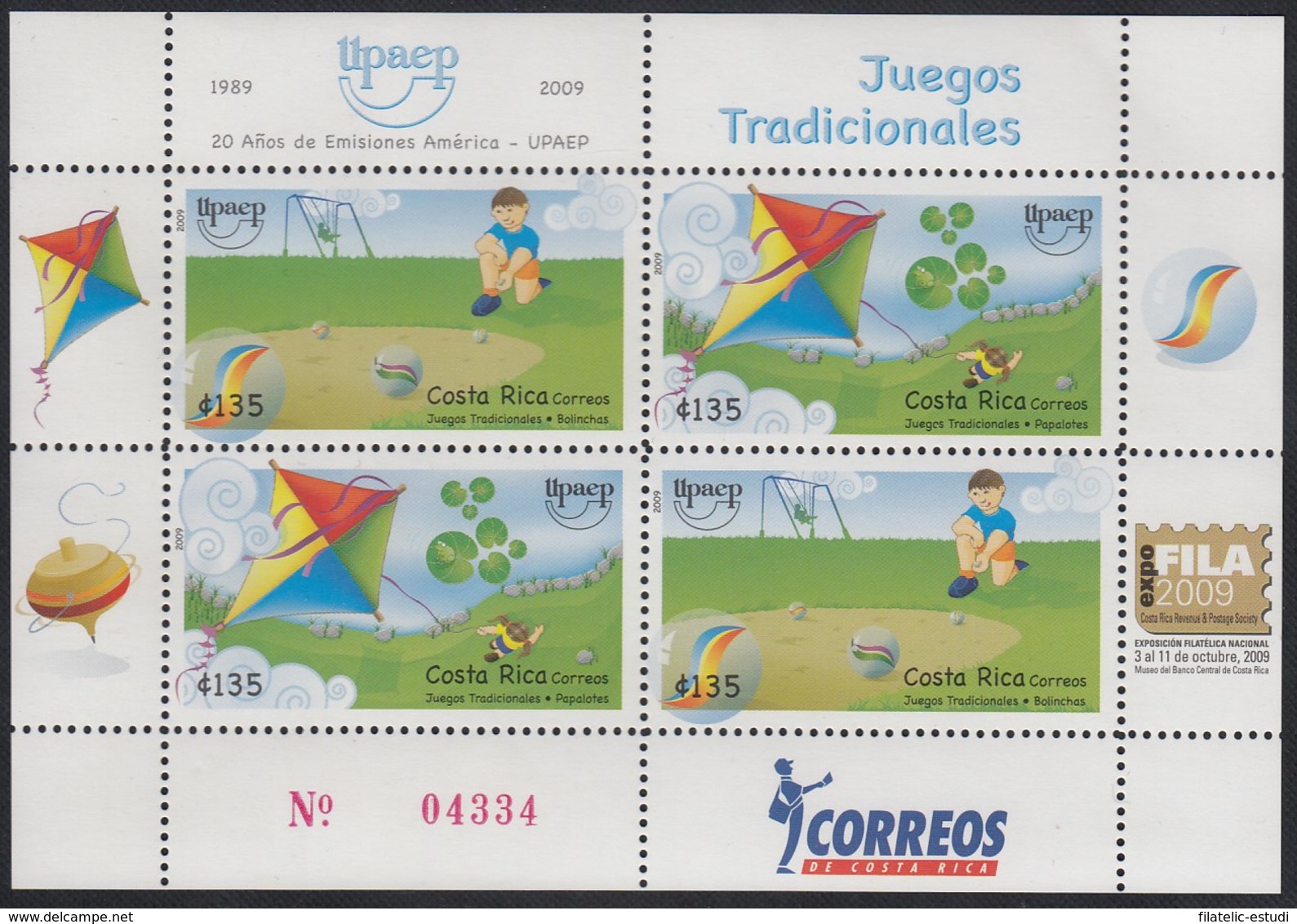 Upaep Costa Rica 2009 Juegos Tradicionales Bolinchas Papalotes MNH - Altri & Non Classificati