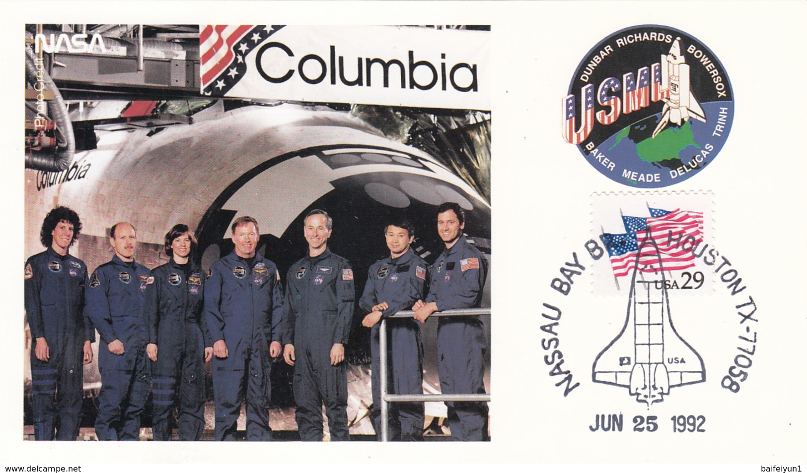 USA 1992 Space Shuttle Columbia STS-50 And Spaceman Commemorative Postcard - America Del Nord